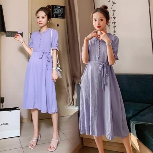 405# Maternity Clothes Nursing Dress Solid Color Plain Color Summer Loose Stylish Dress Pregnancy Clothes Breastfeeding Dress