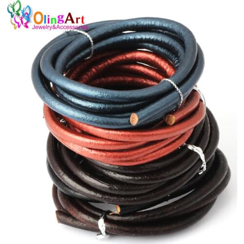 OlingArt 5MM 1Yard Round Leather Cord/Wire DIY brown/black /leather women earrings Bracelet choker necklace jewelry making