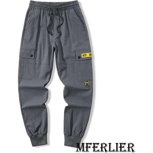 Autumn men cargo pants safari style plus size 8XL 9XL letter pockets skateboard high street wear korea style pants elasticity 56