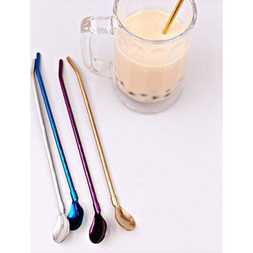 Portable Tea Scoop Reusable Colored Stainless Steel Straws Cocktail Coffee Stirring Spoon Cocktail Coffee Mixing Spoon 3pc/lot