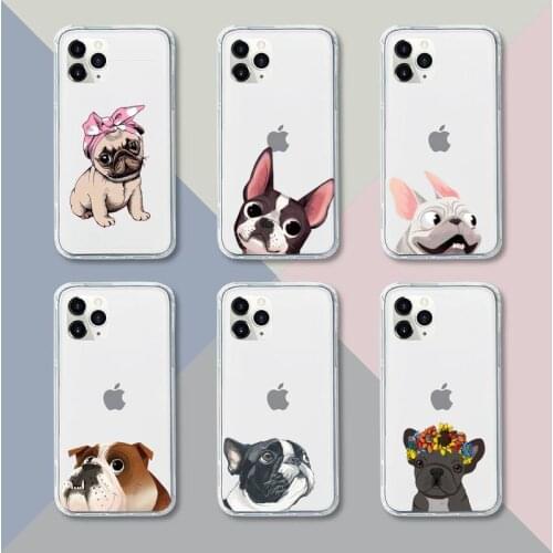 Dog French Bulldog Phone Case Transparent For iPhone 12 11 pro mini XS XR X max 5 6 s 7 8 plus Soft TPU Clear Mobile bags