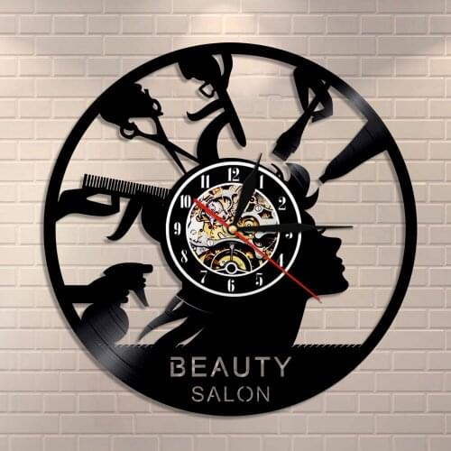 Made Of Vinyl Record Hairdresser Modern Wall Clock Beauty Salon Shop Decor Makeup Wall ClockHair Salonv Gifts for Hairdresser