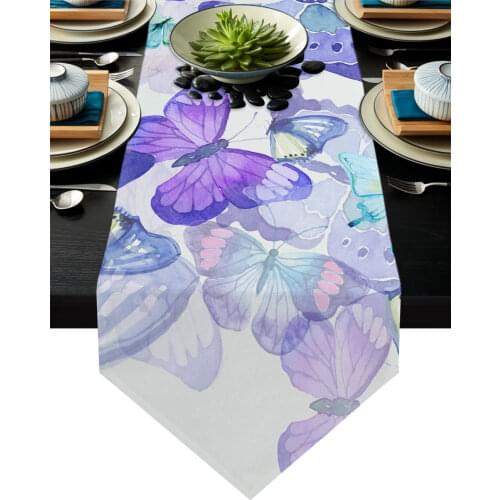Art Style Purple Butterfly Table Runners Modern Home Kitchen Dining Tablecloths Wedding Party Table Decoration Table Runner