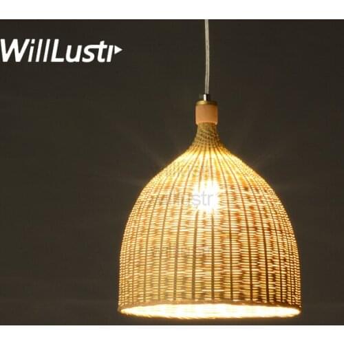 Willlustr bamboo pendant lamp dinning living room suspension light handmade wicker basket hotel hall restaurant hang lighting