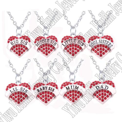 Family Member Jewelry Big Middle Little Lil Baby Sis Soul Sisters Crystal Heart Matching Necklaces for Family Gift