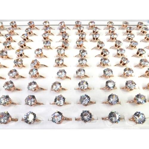 Womens Bling Bling Transparent Zircon Rings With Rose Gold Color Adjustable Setting 50pcs/lot
