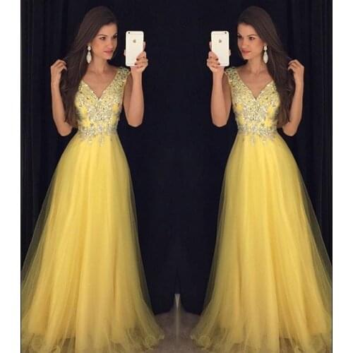 ANGELSBRIDEP Cap Shoulder Long Evening Party Dresses Tulle Vestidos de festa Applique Floor-Length Special Occasion Prom Gowns