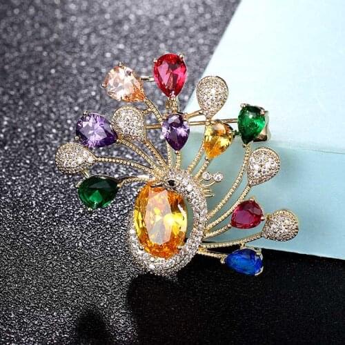 Zlxgirl AAA cubic zircon peacock animal wedding bridal Jewelry for women fashion brooch pendant jewelry Clothes Suit Accessories