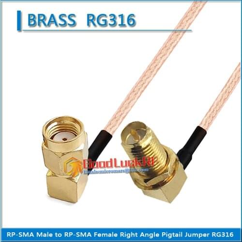 1X Pcs RP SMA RP-SMK PRSMA Male to RP SMA Female Dual Right Angle 90 Degree O-ring Bulkhead Mount Nut Pigtail Jumper RG316 Cable