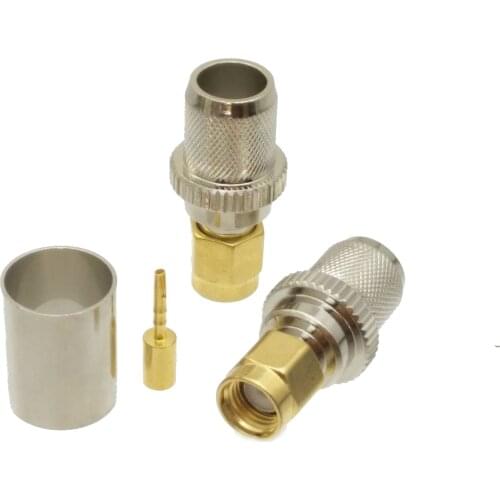 10pcs connector RP*SMA male crimp RG8 LMR400 RG213 RG165 RG393 RG214 gold