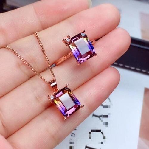 100% Real and Natural Ametrine jewelry set Natural Real Ametrine 925 sterling silver 1pc pendant,1pc ring