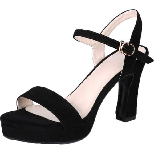 2021 High heeled sandals womens summer new Korean sheepskin womens sandals one button waterproof platform high heeled shoes