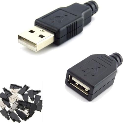 3 in 1 Type A Female male mirco USB 2.0 Socket 4 pin Connector Plug Black Plastic Cover DIY Connectors Type-A Kits 1pcs 10pcs
