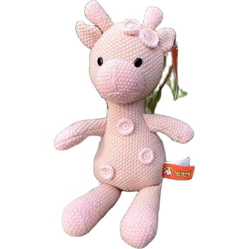 35cm Woolen Bowknot Pink Color Graffe Doll Knitting Animals Staffed Toy Girls Baby Kids Birthday Gift
