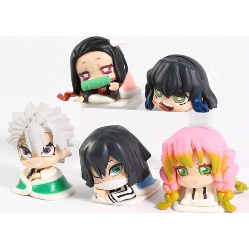 5pcs/set Demon Slayer Sleeping Tanjirou Nezuko Zenitsu Inosuke Kanawo Shinobu Kyoujurou Q Version Figures Toys Dolls