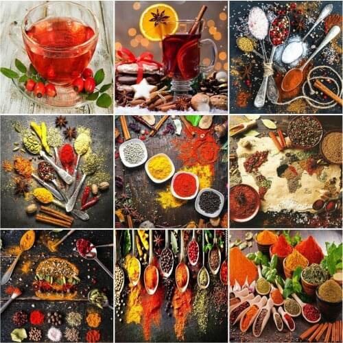 AZQSD Diamond Embroidery Seasoning Kitchen Spice Mosaic Full Drill Diamond Painting Landscape Cross Stitch Home Decoration