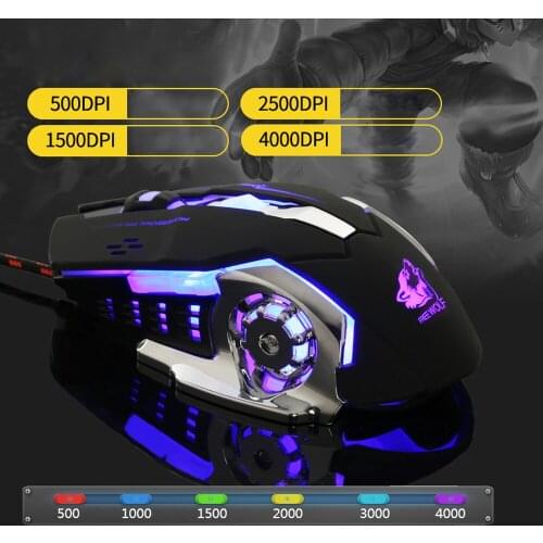 Free Wolf V5 6-Button 4000DPI Mechanical Mouse Wrangler Mouse Wired Optical Gaming Mouse Desktop Mechanical Silent Mute Mouse