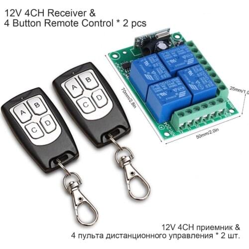 DIFODA 433 Mhz Wireless Remote Control Switch DC 12V 4CH relay Receiver Module With 4 channel RF RemoteTransmitterDIFODA
