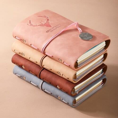 A6 Deer Head Leather Loose-leaf Notebook Business Multifunction Pink Journal Creative Bandage Cute Office Notebook Work Handbook