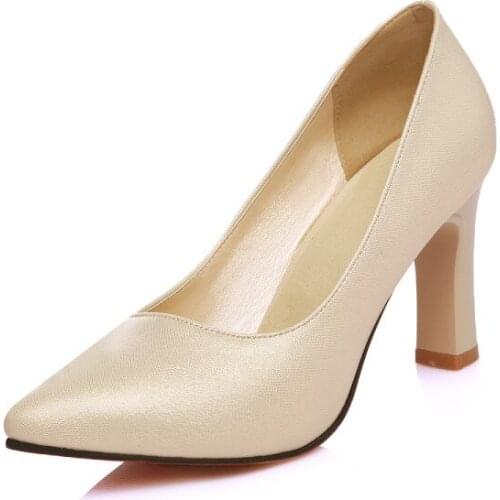 Big Size 11 12 13 ladies high heels women shoes woman pumps Cutting foot with sharp head, shallow mouth and square heel