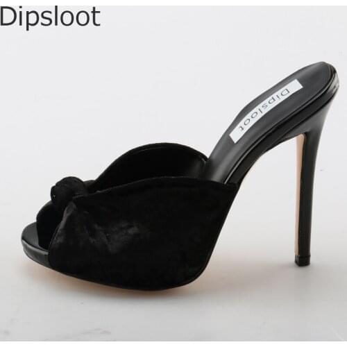 Sexy Soft Velvet Knot Stiletto High Heels Slipper Sandals Women Open toe Summer Slingbacks OutFit Street Dress Shoes Big size 46