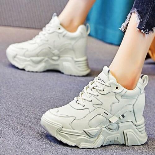 Fashion Sneaker Casual Women Comfort Lace Up Leather Platform Wedge Ankle Boots Round Toe High Heels Goth 34 35 36 37 38 39