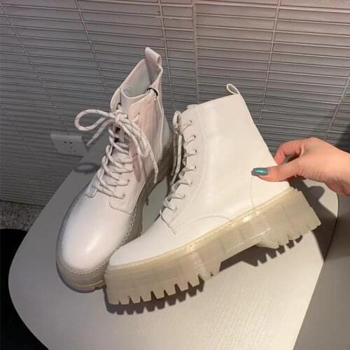 Ankle Boots Women Lace Up Platform Boots Female Autumn Thick Bottom Shoes Transparent Zipper Motorcycle Botas Mujer 2021