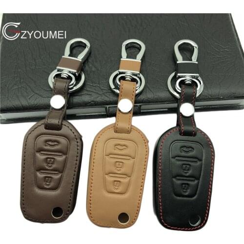 Genuine Leather Car Key Cover 3 Buttons Remote Control Key Holder For LiFan X60 Folding Key Protected Shell Covers Starline A93