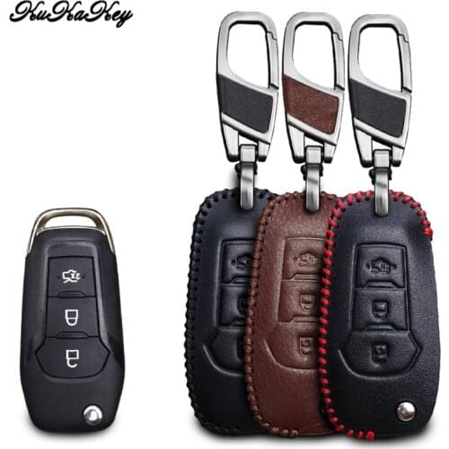 KUKAKEY Genuine Leather Car Key Case For Ford fusion 2014 Mondeo EVEREST Ecosport Ranger Escape Key Cover Holder Fob Car Styling