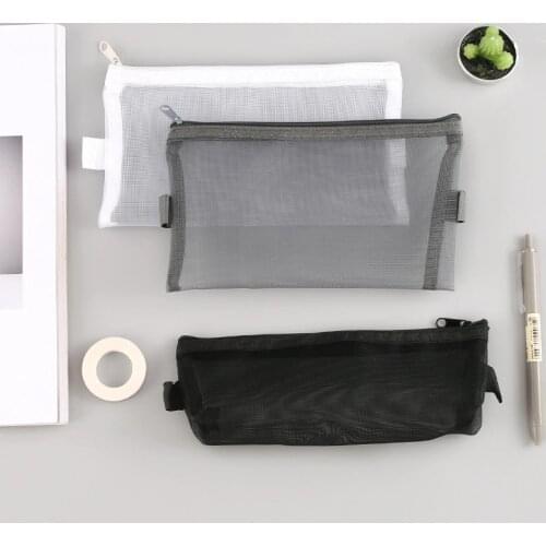 Cute Nylon Transparent Pencil Case Clear Black Pen Bags Kawaii Pencil Cases For Girls Korean Stationery Office School Supplies