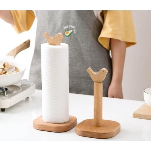 Wooden Kitchen Paper Towel Holder Rack Napkin Stand Shelf Punch Free Roll Paper Holder Storage Rack Kitchen Accessories
