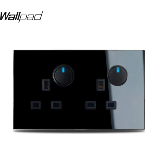 Double 13A UK BS Switched Wall Power Socket Plug Outlet Glass Panel 3 Colors White Black Grey Led Indicator