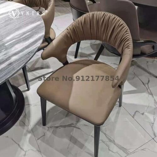 Italian minimalist leather dining chair Nordic leisure chair light luxury household makeup stool simple creative designer chair
