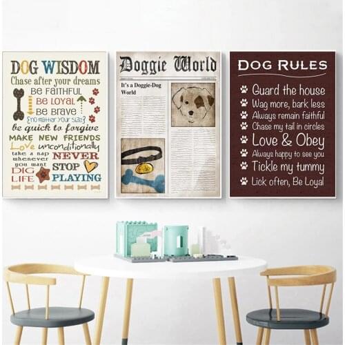 Dog Rules Canvas Painting Love Dogs Minimalist Quotes Poster and Prints Wall Art Pictures for Pet Shop Modern Home Cuadros Decor