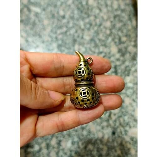 CHINA antique brass fengshui gourd small Statue Metal crafts family decorations Key buckle Necklace pandent