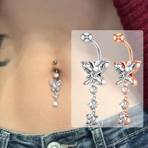 Butterfly Flower Snake Dangle Drop Belly Button Ring Surgical Steel Barbell Ombligo Navel Rings Women Body Piercing Jewelry