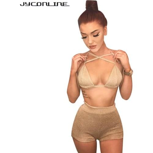JYConline Two Piece Set Sexy Bodysuit Women 2017 Skinny Short Bandage Jumpsuit Women Rompers Night Club Overalls Sexy Crop Top