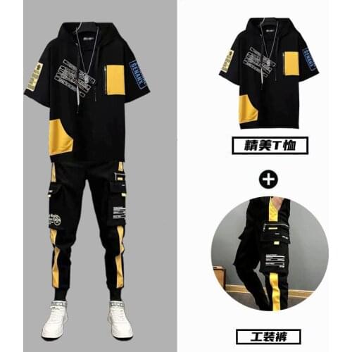 Summer Mens Sets Korean Fashion Streetwear Men Joggers Set Casual Hooded Tracksuit+Elastic Waist Trousers Men Clothes 2Pcs Sets