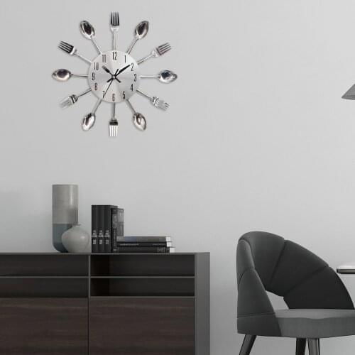 12inch Kitchen Fork & Spoon Quartz Wall Mounted Clock Cutlery Clock Home Dining Room Kitchen Modern Decor Decorative