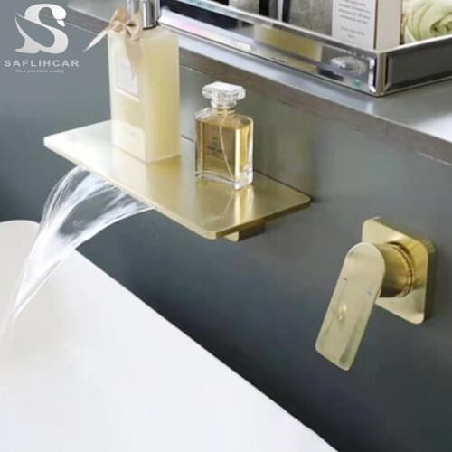 Matte Black Bathroom Basin Faucet Single Handle Waterfall Spout Hot Cold Water Mixer Tap Wall Mounted Crane