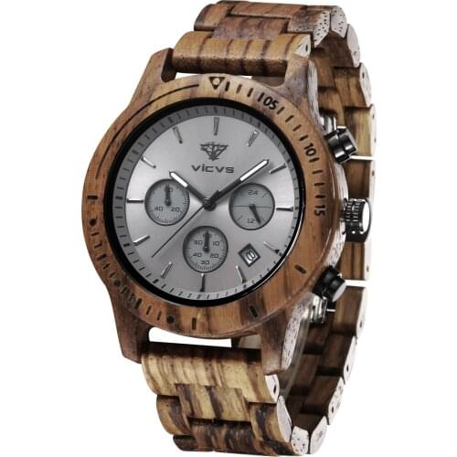 Quartz watch mens watch fashion wooden watch chronograph calendar table rose pear zebra VICVS wooden watch