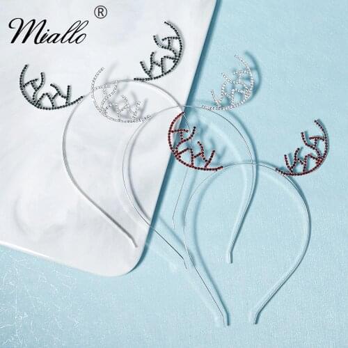 Miallo Antlers Rhinestone Hairband Christmas Hair Accessories for Women Silver Color Headbands Hair Jewelry Party Headwear Gift