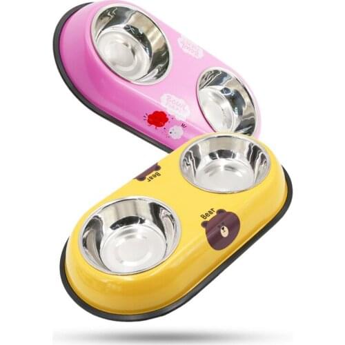 Pet Dog Duble Bowl Kitten Food Water Feefer Stainless Steel Small Dogs Cats Drinking Dish Feeder for Pet Supplies Feeding Bowls