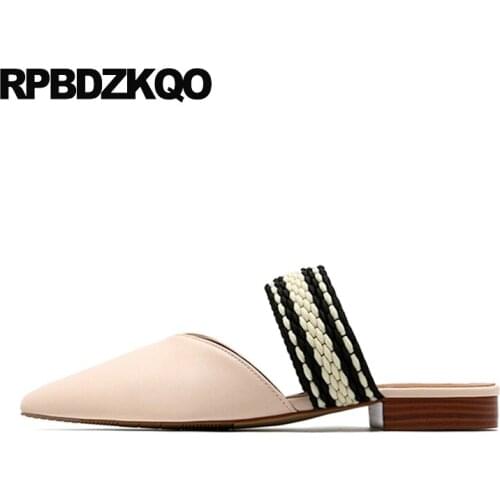 Fashion Pointed Toe 2018 Summer Slip On Nude Ladies Sandals Mules Flats Slippers Shoes Women Slides Yellow Spring Autumn Strap