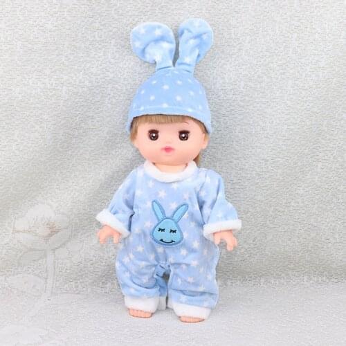 Fashion Doll Clothing Star Printed Jumpsuit Hat for Mellchan Girl Doll Decor Light Blue Doll Accessories