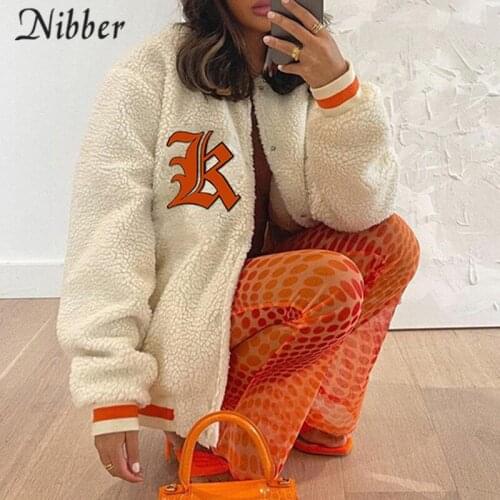 Nibber Fashion Street-Style Lamb Wool Warm Jacket Single-Breasted Baseball Uniform Thick Coat For Casual Women Go Out Clubwear