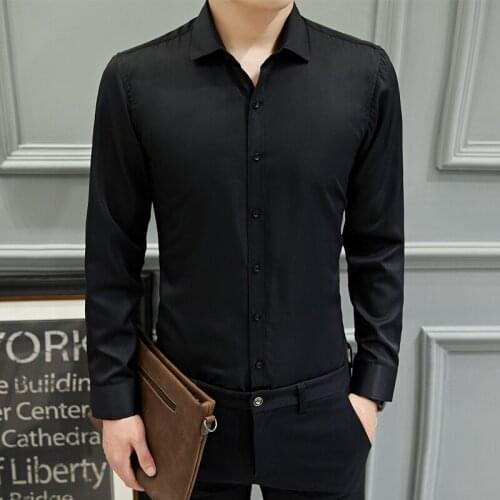 2021 work shirt mens white work long sleeve shirt casual Korean version slim fitting backing 60% polyester 40 cotton