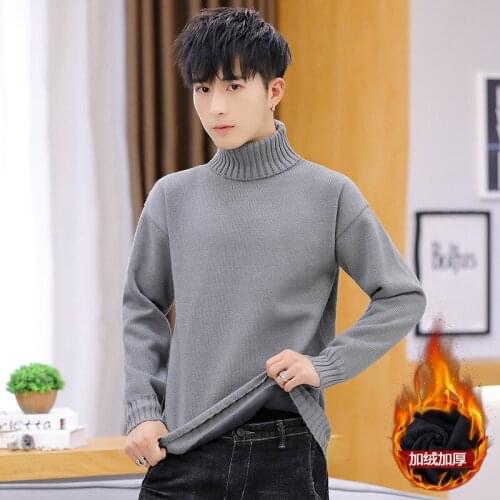 White Gray Mens Sweaters Fleece Black Pullovers Turtleneck Long Sleeve Winter Insert Men Sweater Casual