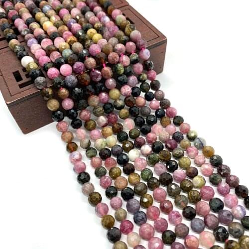 Natural Stone Faceted Round Beads 6mm Tourmaline Round Beads for DIY Jewelry Handmade Bracelets Necklaces Jewelry Accessories