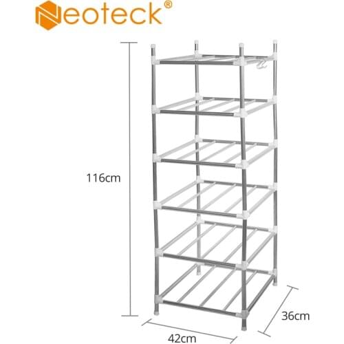 Neoteck 6 Tier Metal Bathroom Kitchen Storage Rack With S Hooks Home Shelving Wire Shelf Pan Stand Pot Saucepan Storage Organise